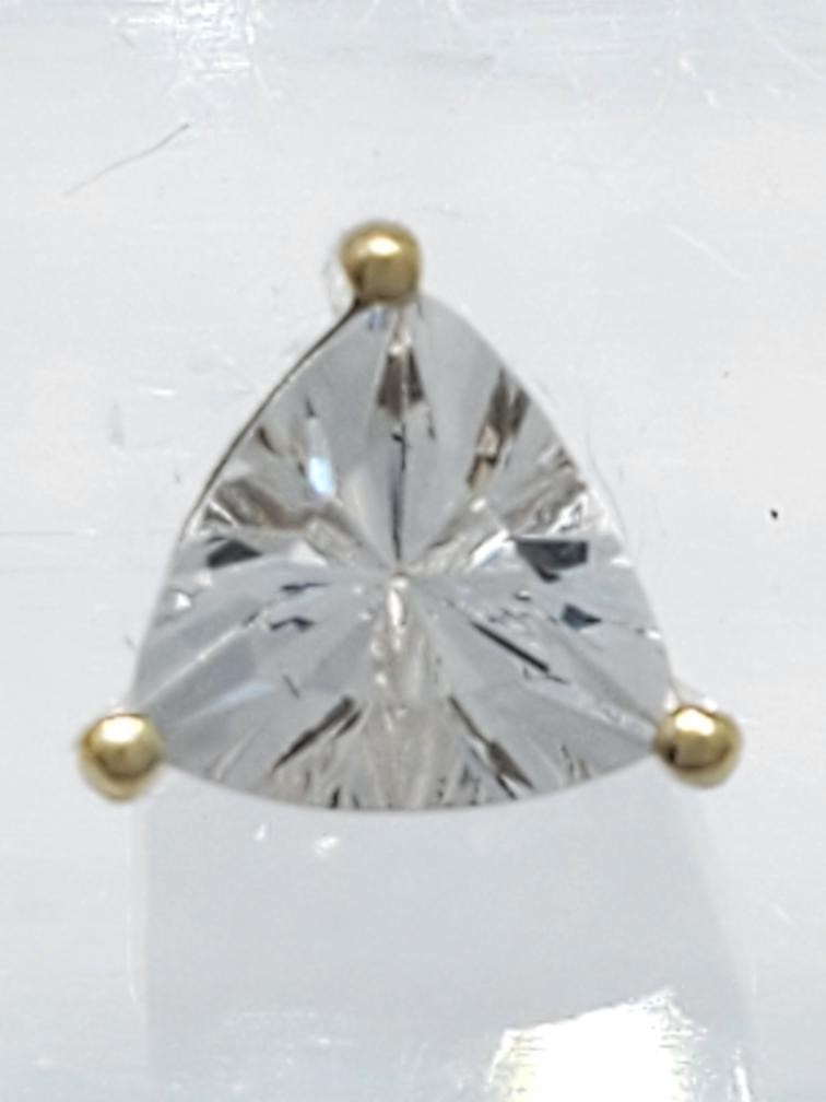10K Solid Yellow Gold Triangular Cut White Crysta… - image 2