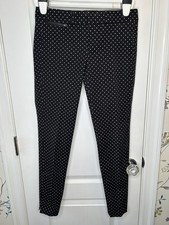 Banana Republic Sloan Pants Women's Size 2 Black Polka Dots Slits Straight Leg
