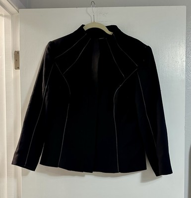 George Simonton Luxe Black Wool Designer Blazer Size 12 collarless