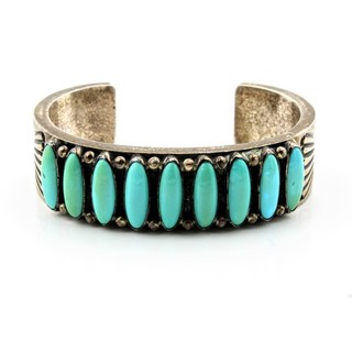 Navajo Signed Ernest Roy Begay Sterling Turquoise 6.25 In Cuff Bracelet #S4394 1