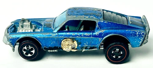 1969 Mattel Hot Wheels Red Line Mustang Boss Hoss Car Blue w/ Gray Interior