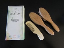 Little Bloom Baby NIB Wooden Goat Hair Baby Hairbrush Comb Set New