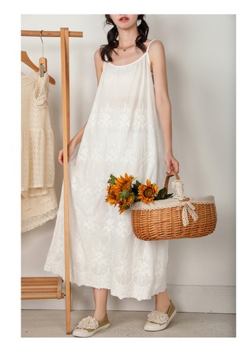 Embroidery Camisole Full Slips Dress Pure Cotton Camis Slips Petticoat Chemise - Picture 5 of 29
