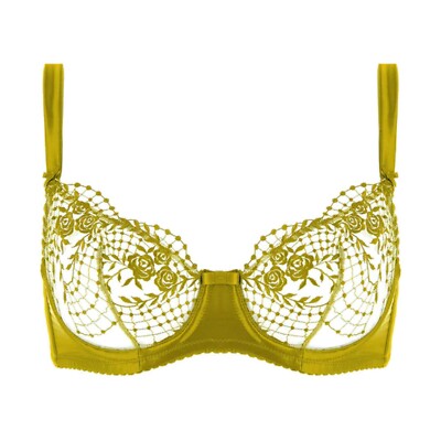 Dita Von Teese Julie's Roses Underwire Bra sz 34D / EU 75D Chartreuse D59019
