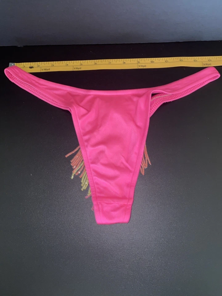 Raro De Colección Y2K Ritchie Traje De Baño Neón Wetlook Rosa Tanga Con Cuentas Bikini 9/10 Foto 3 de 4