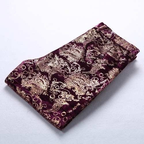Mens Foil Print Velvet Flock Dress Pants Party Dinner Prom Trousers Casual Retro - Picture 5 of 10