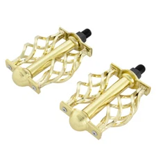 OG LOWRIDER BICYCLE TWISTED STEEL PEDALS W/ CAGE CLASSIC C-514 1/2 GOLD