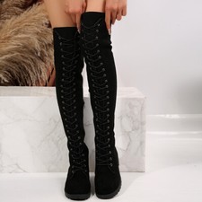 Womens Punk Thigh High Over The Knee Boots La...