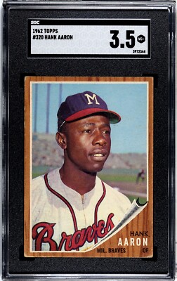 Hank Aaron 1962 Topps Baseball Card #320- SGC Graded 3.5 VG+