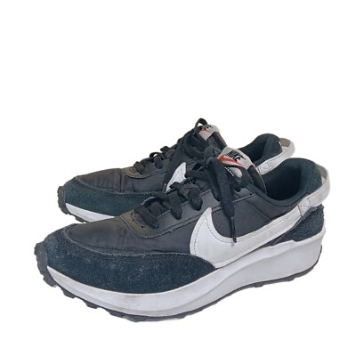Nike Waffle Debut Sneakers Mens 8 Black White Suede Nylon Retro Low Top Athletic