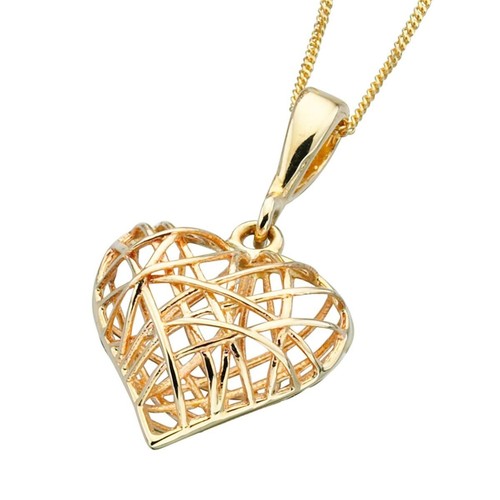 Cuore Ciondolo E Orecchini Set 9ct Oro Giallo 16, 18 O 50.8cm Catena Marchiato - Afbeelding 2 van 7