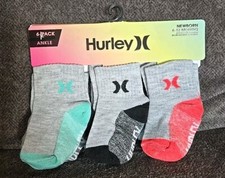 New Hurley Baby 6 Pack Multicolor Ankle Logo Sock Newborn Size 6-12 Months