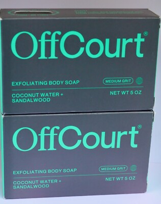 2 x OffCourt Exfoliating Body Soap NIB 5 oz ea Coconut Water Sandalwood Med Grit