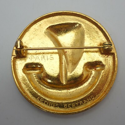 Vintage Arthus Bertrand Paris Gold Tone Tall Ship Medallion Pin
