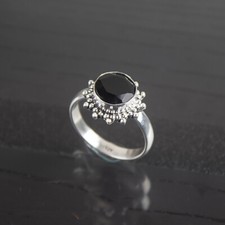 Handmade 925 Sterling Silver Natural Black Onyx Gemstone Ring Jewelry Gift