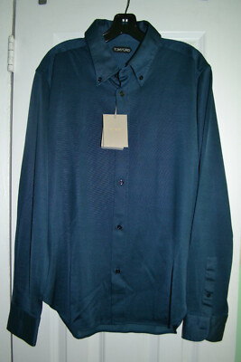 NWT $990 Tom Ford Petrol Jersey L/S Button Front Sport Shirt - Sz 52 EU (42 US)