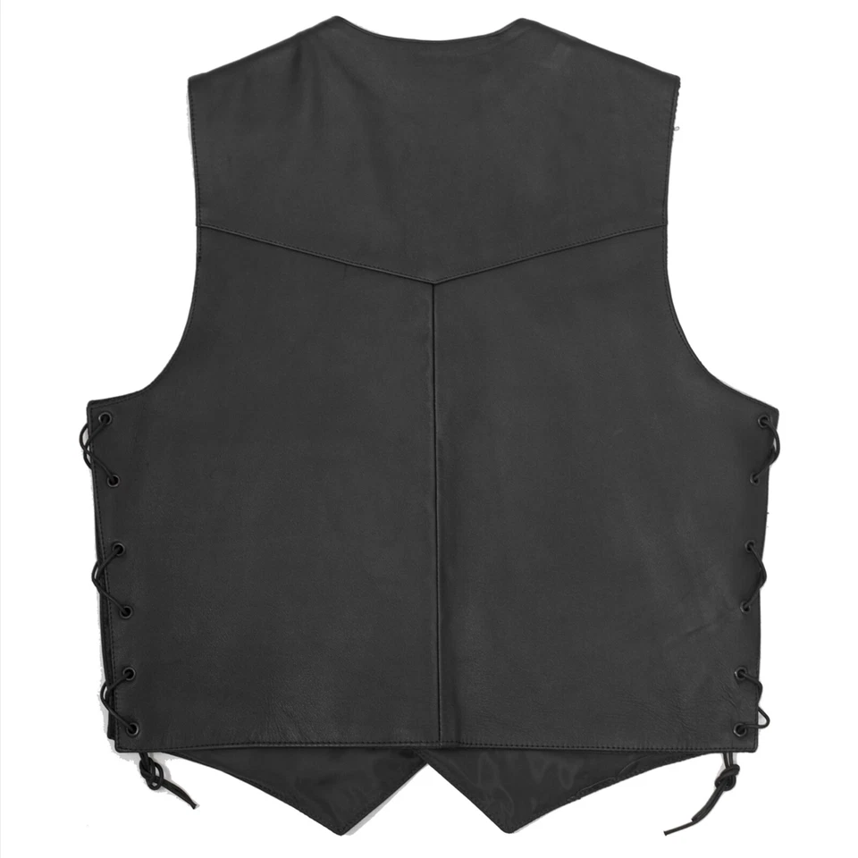 Gilet Motard Moto Style Chopper Custom Cuir Lacets Boutons Homme - Photo 2/3