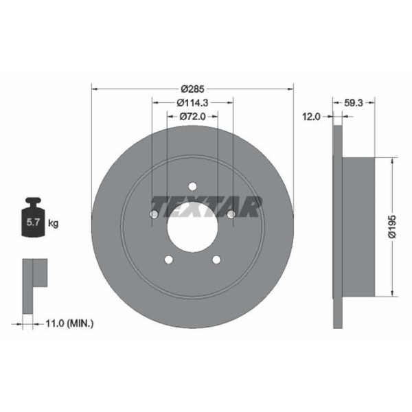 Textar 2X Bremsscheibe Hinten Ø285 Mm Voll FüR Jeep Wrangler II TJ 2.4 4.0-image