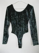 Vintage 90's New "Jumping Joy" Velvet Green Bodysuit/Leotard Thong. Size Med.