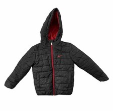 Nike Jacket Boys Size Small Black  Red Full Zip Front Hooded Puffer