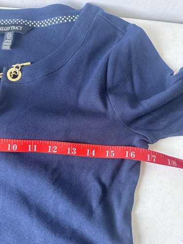 Haut femme manches courtes bleu avec fermeture chaîne dorée ELLEN TRACY neuf avec étiquette taille S - Photo 6/8