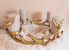 Kerzenleuchter XL Hirsch Geweih Ø45cm f. Stumpenkerzen Gold / Silber Messing Pin