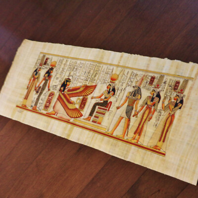 Huge Handmade Papyrus Egyptian ''Goddess Queen ISIS'' Art Painting..32''x12'' Inches