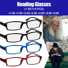 4Pair Rectangular Rimless Blue Light Blocking Reading Glasses Women Men Readers