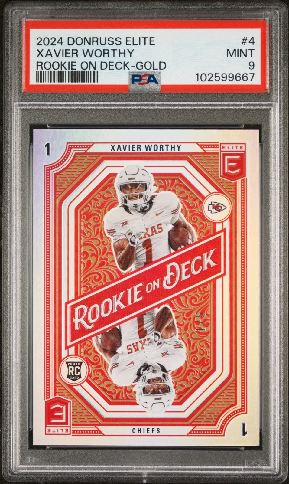 Xavier Worthy Panini Donruss Elite Rookie on Deck #4 Gold