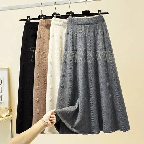 Knitting Long Skirts Women Elegant Solid Color High Waist Skirt Chic Elastic