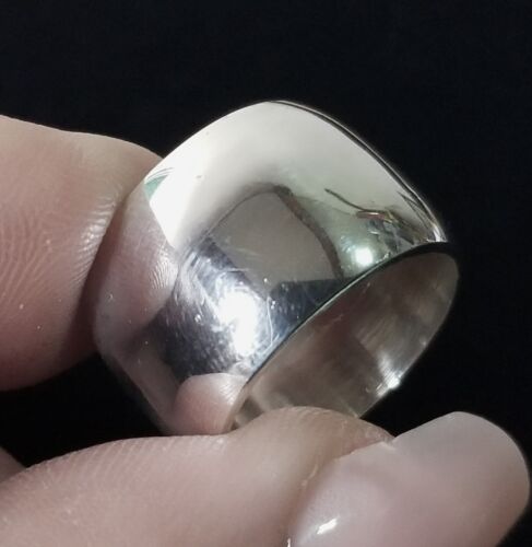 Solid Sterling Silver 925 Wide Cigar Band Ring 14mm Biker Modernist 15 Grams VTG - Picture 7 of 8