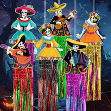 6 PCS Day of The Dead Sugar Skull Hanging Decorations,Dia De Los Muertos...