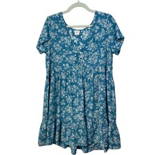 Bila Dress Women's Size Small Blue White Floral Short Sleeve Flowy Summer