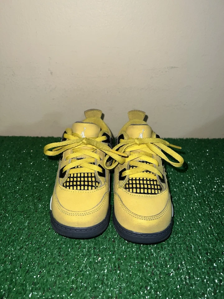 Nike Air Jordan 4 Retro TD Lightning Yellow 2021 Toddler BQ7670-700 Size 7C - Image 2 of 4