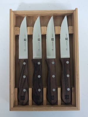 Zwilling J.A. Henckels Steak Knives in Bamboo Box Set of 4 New German Stainless