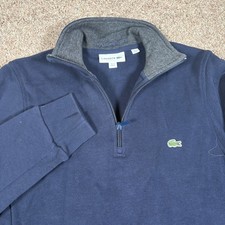 Lacoste Mens Navy Blue Quarter Zip Pullover Sweatshirt Long Sleeve US M Read