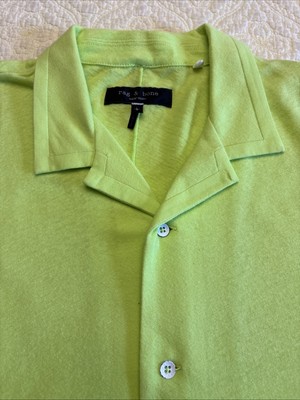 $195 Rag & Bone Linen Cotton Blend Button Up Men s Shirt Sz L Neon Green