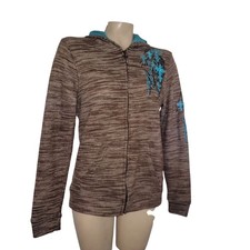 Cowgirl Hardware Zip Up Hoodie Turquoise Embroidery Brown Heathered S western