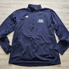 Bud Light 1/4 Zip Pullover Mens L or XL NEW BALANCE Golf Casual Jacket Navy Blue