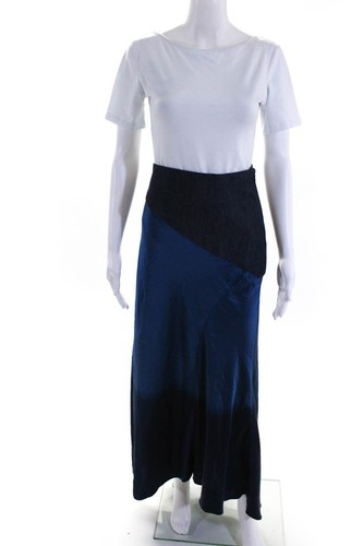 Alejandra Alonso Rojas Womens Denim Yoke Silk Satin Maxi Skirt Blue Size 4