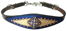 Showman Leather Wither Strap w/ Gold/Royal Blue Metallic Overlay