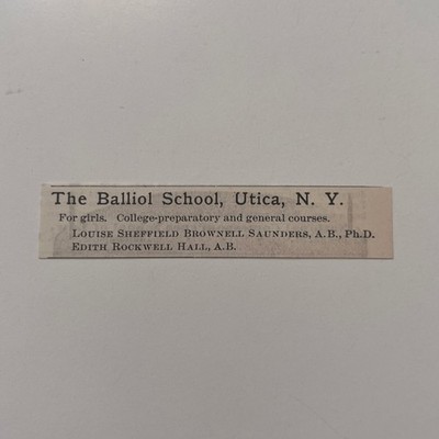 The Balliol School For Girls Louise Saunders Utica NY 1901 Clipping SAI6-S67
