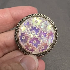 VTG West Germany Iridescent Pink Art Glass Scarf Clip Gold Tone