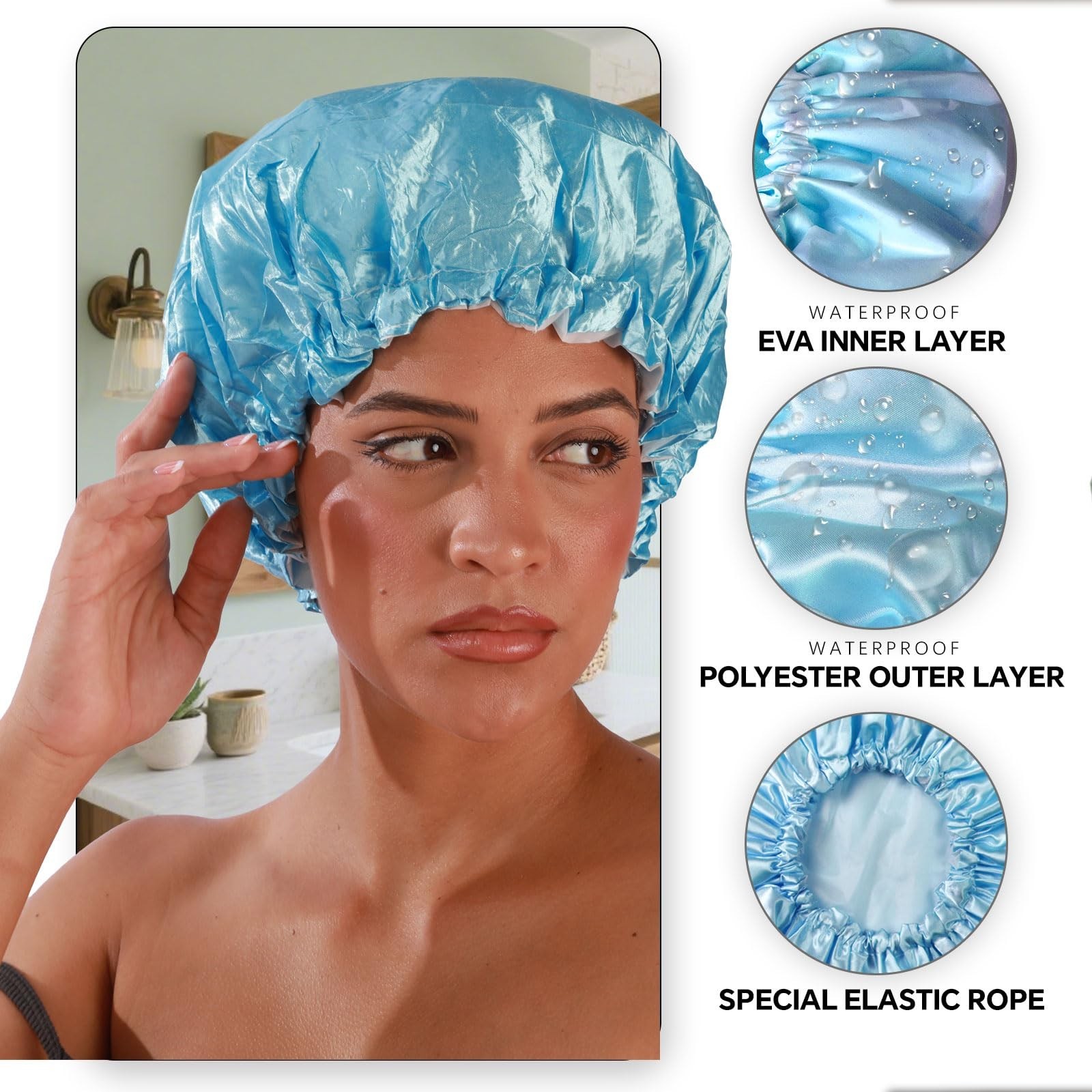 SMILCO 4 Pack Shower Caps, Double Waterproof Layers Reusable Bath Caps for Wo...