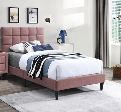 Pink Finish Luxurious Full Size Bed 1pc Biscuit Tufted Adjustable Headboard Mi