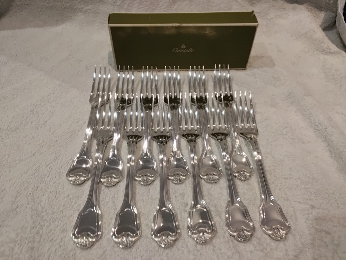 Vintage 1990 silver-plated 12 dinner forks Christofle Port royal
