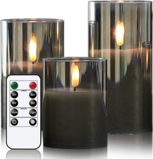 Eldnacele Gray Glass LED Candles with Remote, Battery Operated Flickering Fla...