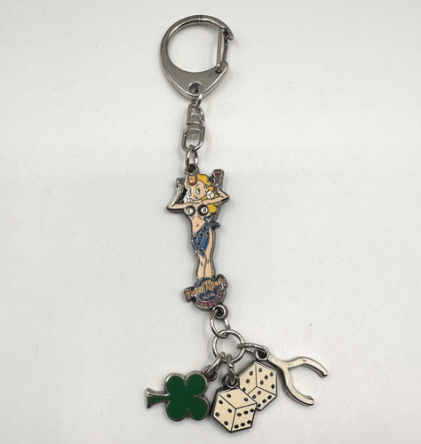 Vintage 90s Hard Rock Hotel LA Las Vegas Keychain Pinup Girl Lucky Dice Clover