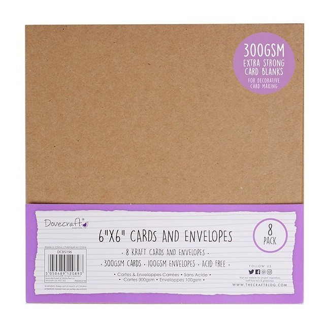 Dovecraft Essentials 6x6 Brown Kraft Cards 300gsm and Envelopes 100gsm Pack of 8