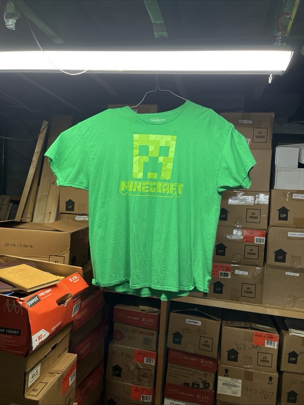Minecraft Creeper Face Mens Graphic T-Shirt Green Size 2XL XXL Gamer Tee 2024